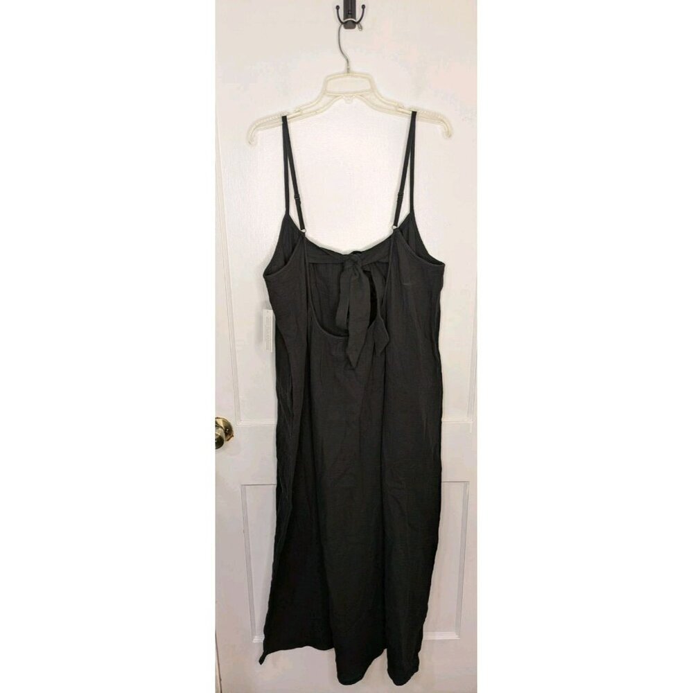 SOL Los Angeles Gauze Maxi Dress Sz Plus XL-2X Black Open Tie Back Flowy Pockets - Picture 2 of 8